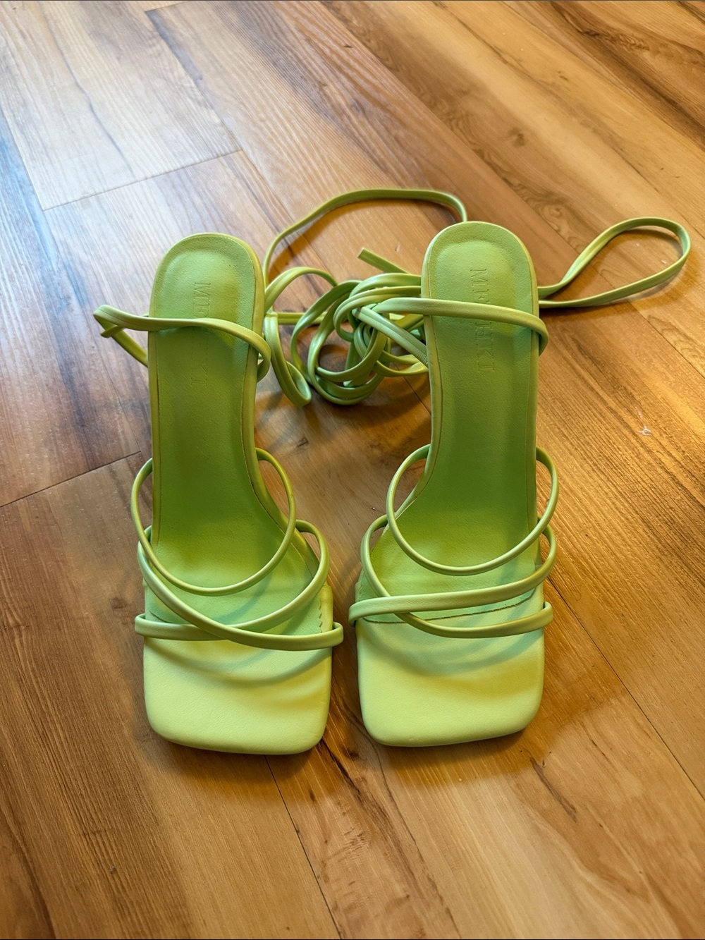 Meshki Lime Green Strappy Square-Toe Heels